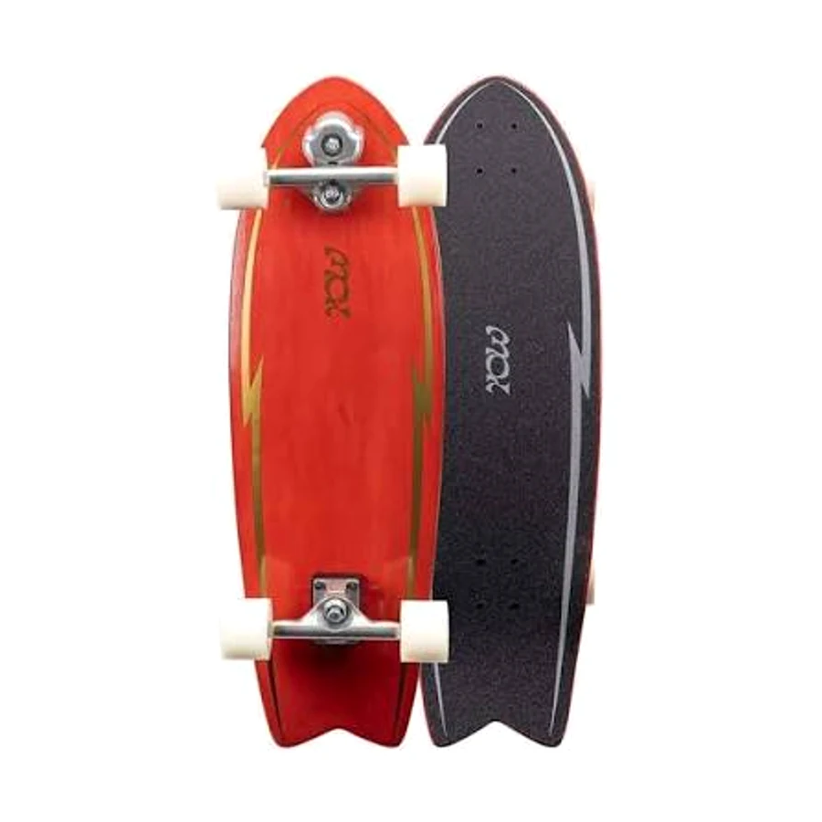 Red YOW surfskate complete front and back product view.